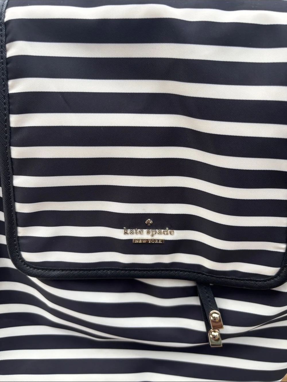 kate spade Black and White Striped Nylon Drawstring Backpack